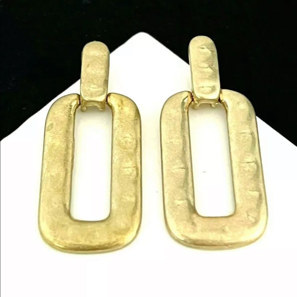 New Statement Earrings Matte Hammered Gold Tone Knocker Style - 10H